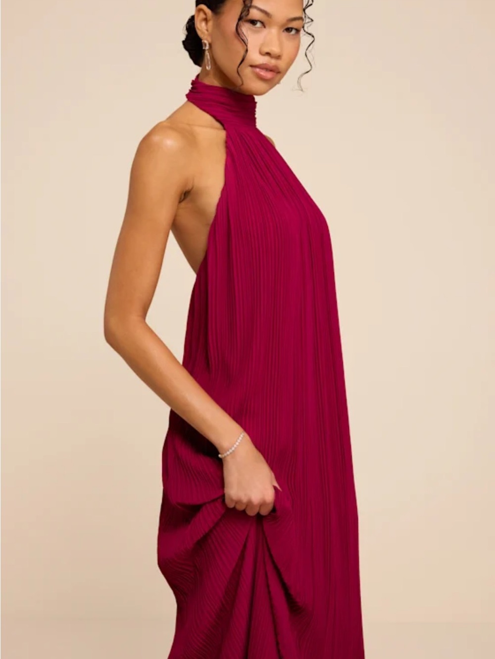 Halter Neck Maxi Dress - Raspberry Red - Picture 4 of 4